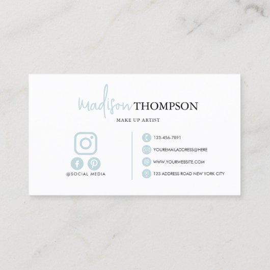 Mit Monogramm Script Typografie Sky Blue QR Code Visitenkarte (Rückseite)