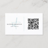 Mit Monogramm Script Typografie Sky Blue QR Code Visitenkarte (Vorderseite)