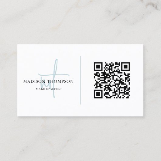 Mit Monogramm Script Typografie Sky Blue QR Code Visitenkarte (Vorderseite)