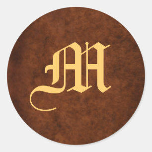 Mit Monogramm Scroll Leaf-Hochzeitsticker Runder Aufkleber