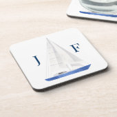 Mit Monogramm Segel mit Wasserfarbe Getränkeuntersetzer (Linke Seite)