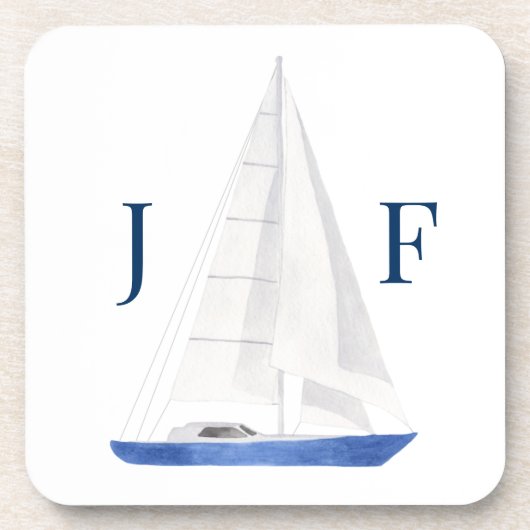 Mit Monogramm Segel mit Wasserfarbe Getränkeuntersetzer (Vorderseite)