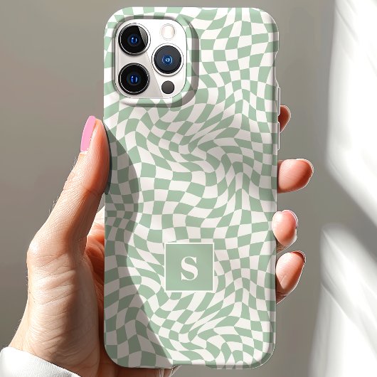 Mit Monogramm Seite mit grüner Wavy Case-Mate iPhone Hülle