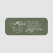 Mit Monogramm Senfgelbe handgeschriebene Kalligraf Namensschild (Vorderseite)