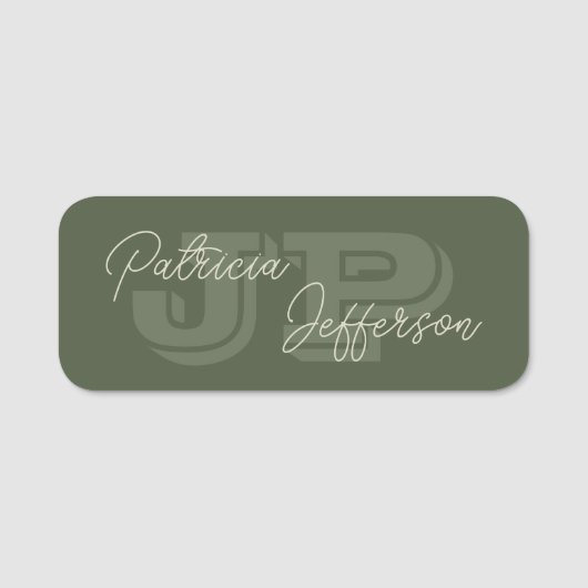 Mit Monogramm Senfgelbe handgeschriebene Kalligraf Namensschild (Vorderseite)