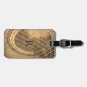 Mit Monogramm Sepia-akustische Gitarre Gepäckanhänger (Vorderseite horizontal)