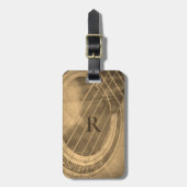 Mit Monogramm Sepia-akustische Gitarre Gepäckanhänger (Vorderseite vertikal)