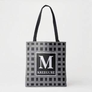 Mit Monogramm Serif BW Loose Weave Tasche