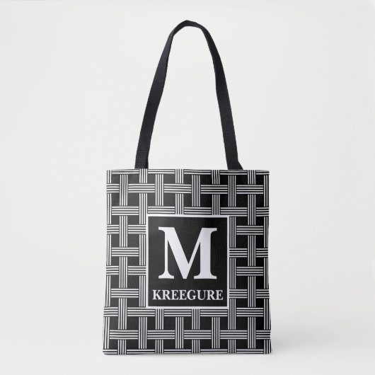 Mit Monogramm Serif BW Loose Weave Tasche (Vorderseite)