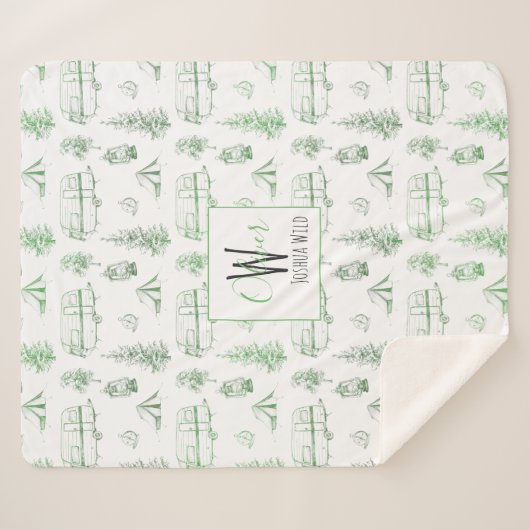 Mit Monogramm Sherpa Blanket | Grünes Camping Sherpadecke (Vorderseite (Horizontal))