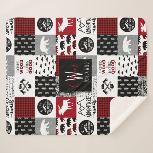 Mit Monogramm Sherpa Blanket | Lumberjack Wilderne Sherpadecke (Vorderseite (Horizontal))
