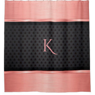 Mit Monogramm Shiny Rose Gold und schwarze Stars Duschvorhang