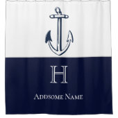 Mit Monogramm Show der Navy Blue Anchor Coastal Duschvorhang (Vorderseite)