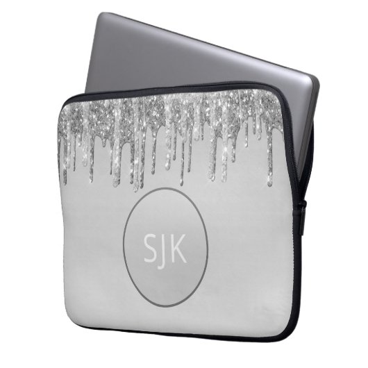 Mit Monogramm Silber Drilling Glitzer Girly Laptopschutzhülle (Vorderseite Links)
