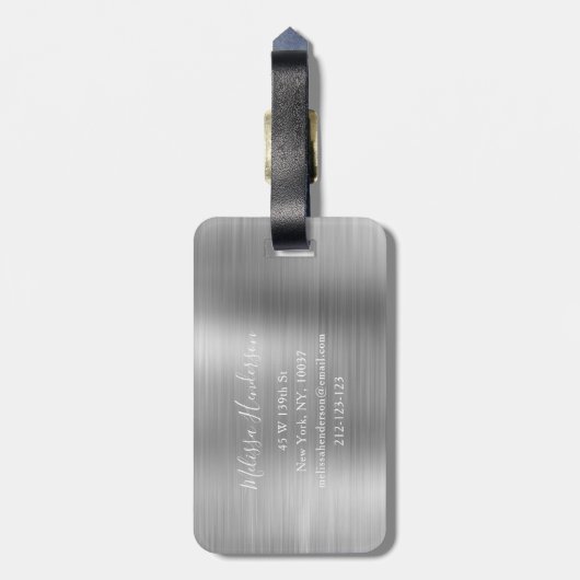 Mit Monogramm Silber-Glitzer-Tropfen Gepäckanhänger (Rückseite vertikal)