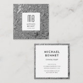 Mit Monogramm-Silber-Metallic Quadratische Visitenkarte (Vorne/Hinten)