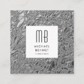 Mit Monogramm-Silber-Metallic Quadratische Visitenkarte (Vorderseite)