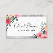 mit Monogramm Silber-Rahmen-Blumenschrift Visitenkarte (Vorderseite)