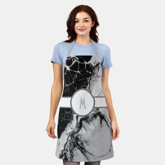 mit Monogramm Silber- und Schwarz-Schürze Schürze (Getragen)