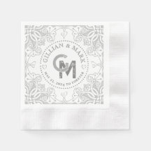 Mit Monogramm Silberhochzeit Napkins Herzgrenze