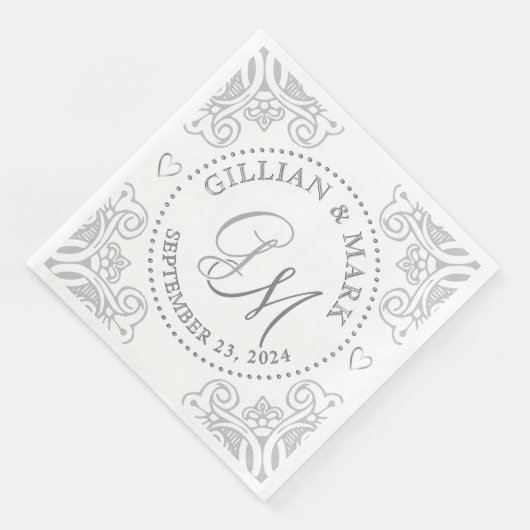 Mit Monogramm Silberhochzeit Napkins Herzgrenze Serviette (Ecke)