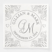 Mit Monogramm Silberhochzeit Napkins Herzgrenze Serviette (Vorderseite)