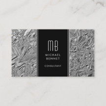Mit Monogramm Silbermetall-Foil-Visitenkarte