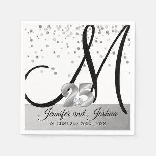 Mit Monogramm Silberner 25. Hochzeitstag Serviette