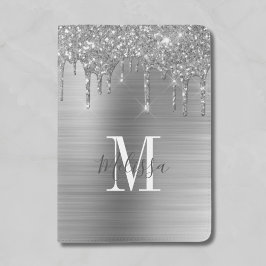 Mit Monogramm Silver Glitzer Tropfen gebürstet Met Passhülle