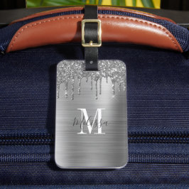 Mit Monogramm Silver Glitzer Tropfen Metal Gepäckanhänger