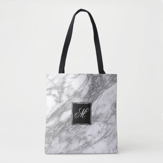 Mit Monogramm Silver Graue Glitzer Tasche (Vorderseite)