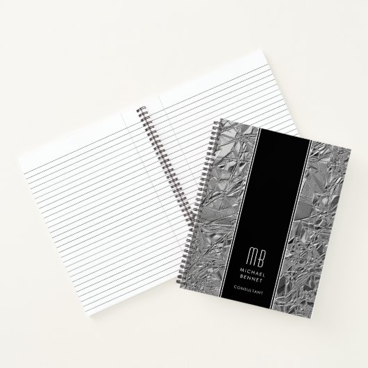 Mit Monogramm Silver Metallic Business Notebook Notizblock (Innenseite)