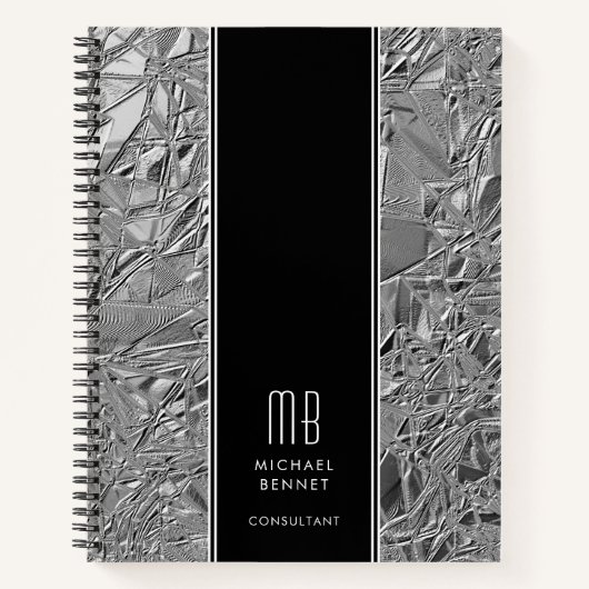 Mit Monogramm Silver Metallic Business Notebook Notizblock (Vorderseite)