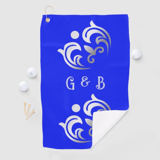 Mit Monogramm Silver on Blue | Golfhandtuch (Insitu)