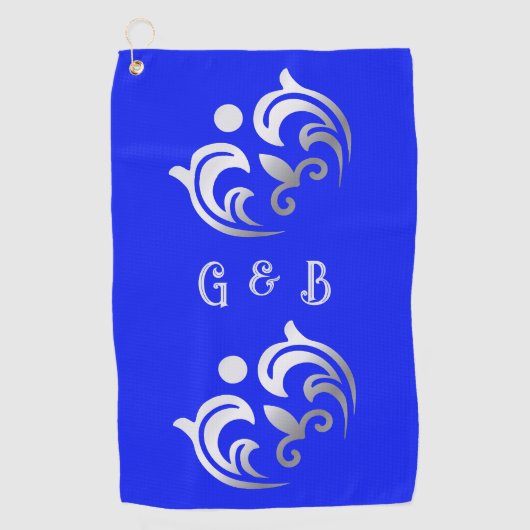 Mit Monogramm Silver on Blue | Golfhandtuch (Vorderseite)