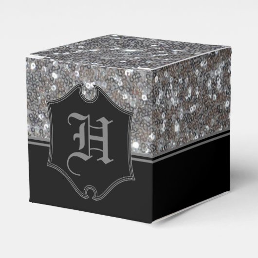 Mit Monogramm Silver Sparkle Imitate Glitzer Cube Geschenkschachtel (Vorderseite)