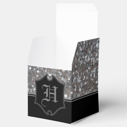 Mit Monogramm Silver Sparkle Imitate Glitzer Cube Geschenkschachtel (Geöffnet)