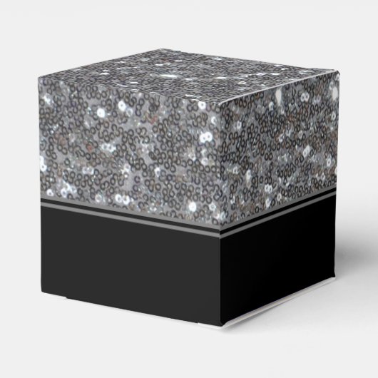Mit Monogramm Silver Sparkle Imitate Glitzer Cube Geschenkschachtel (Rückseite)