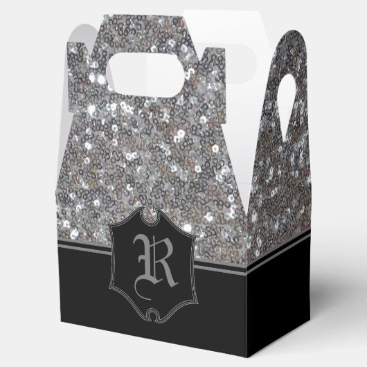 Mit Monogramm Silver Sparkle Imitate Glitzer Gable Geschenkschachtel (Geöffnet)