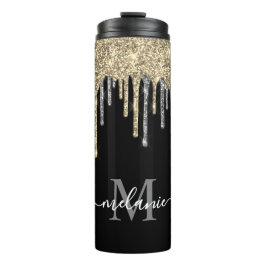 Mit Monogramm Silver- und Gold-Glitzer-Tropfen Thermosbecher