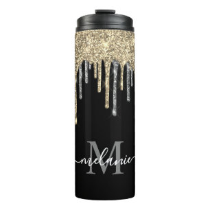 Mit Monogramm Silver- und Gold-Glitzer-Tropfen Thermosbecher