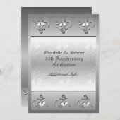 Mit Monogramm Silver zum 25. Jubiläum Einladung (Vorne/Hinten)