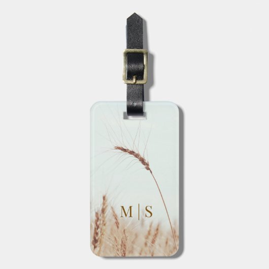 Mit Monogramm Single Goldener Weizenkopf leicht Gepäckanhänger (Vorderseite vertikal)