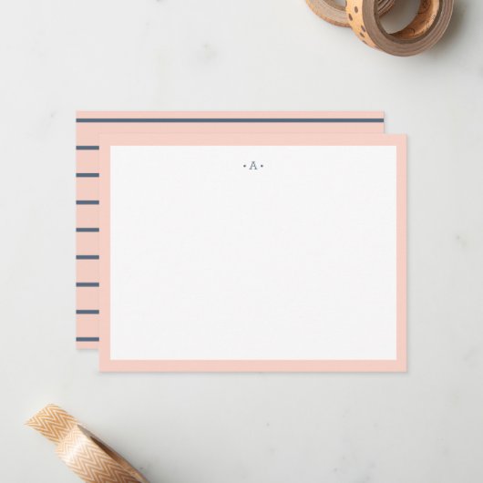 Mit Monogramm Single Letter Monogram Blue Strichen Mitteilungskarte (Vorderseite/Rückseite Beispiel)