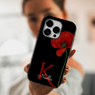 Mit Monogramm Single Roter Mohn auf schwarz Case-Mate iPhone Hülle