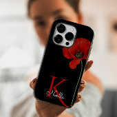 Mit Monogramm Single Roter Mohn auf schwarz Case-Mate iPhone Hülle