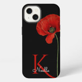 Mit Monogramm Single Roter Mohn auf schwarz iPhone Hülle (Rückseite)