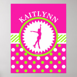 Mit Monogramm Skater Rosa - grüne Polka-Punkte Poster