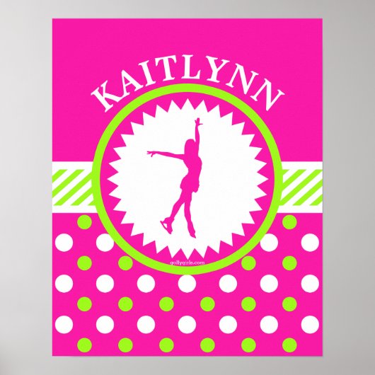 Mit Monogramm Skater Rosa - grüne Polka-Punkte Poster (Vorne)