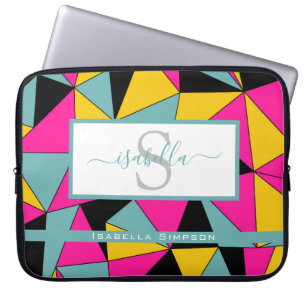 Mit Monogramm Skript Aquamarin Pink Black Yellow P Laptopschutzhülle